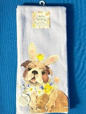 NWT ~ 2 PACK ENGLISH BULLDOG & CHICKEN DUAL PURPOSE FLORAL FLOWER KITCHEN TOWELS
